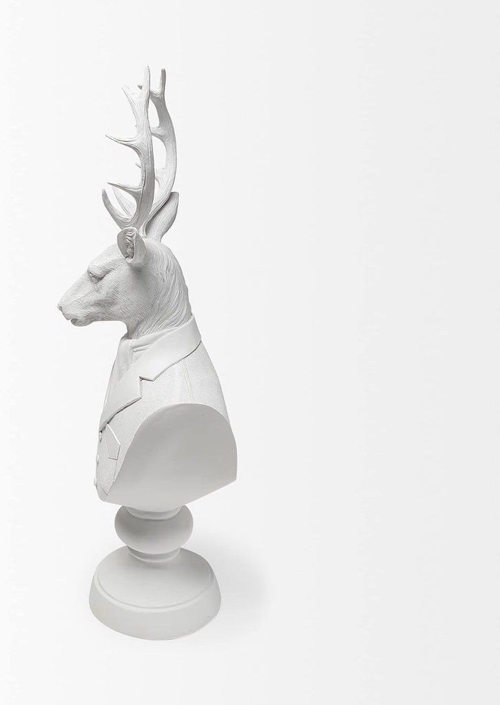 23" White Polyresin Suited Deer Bust Tabletop Sculpture
