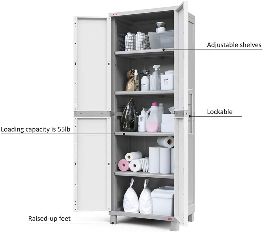 Storage Cabinet with Doors and Shelves for Laundry Room, Garage, Bathroom Accessories, Closet and Home Organization