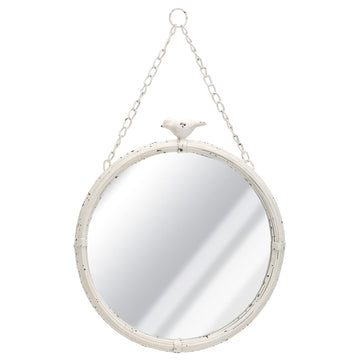 11 Inch Decorative Small Hanging Mirrors Vintage Rustic Round Metal Framed Wall Mounted Mirror Decor with Bird Living