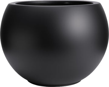 10" H x 14" Dia Modern Small Round Black Fiberstone Planter Pot with Drainage Hole, Lightweight UV-Resistant Planter