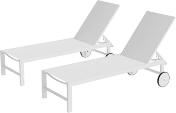2 PCS Outdoor Chaise Lounges Chair with Wheels Aluminum Reclining Patio Lounge Chairs with 5 Adjustable Position