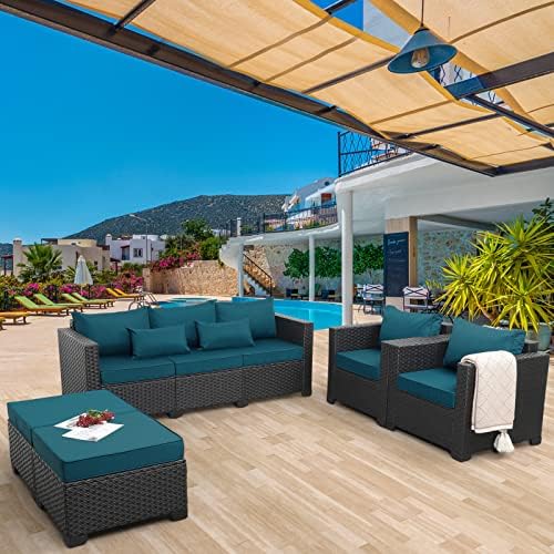 5-Piece Wicker Outdoor Patio Furniture Set | Peacock Blue for Patio, Garden & Porch