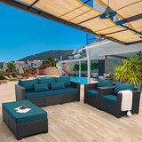 5-Piece Wicker Outdoor Patio Furniture Set | Peacock Blue for Patio, Garden & Porch