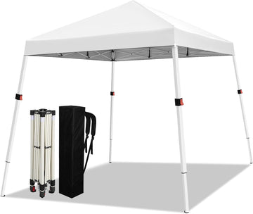 10x10 Slant Legs Pop Up Canopy Tent, 1-Button Push Setup Canopy Tent, Adjustable Height Instant Portable Shelter - Pure