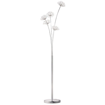Modern Crystal Dandelion LED Floor Lamp with Remote Foot Control - 5-Head Elegant Standing Light | Includes 35x3W