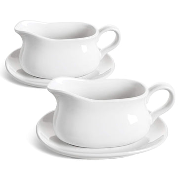 17oz Gravy Boat with Saucer Stand, Set of 2, Ceramic Sauce Boat with Tray for Salad Dressings, Creamer, Broth, Black