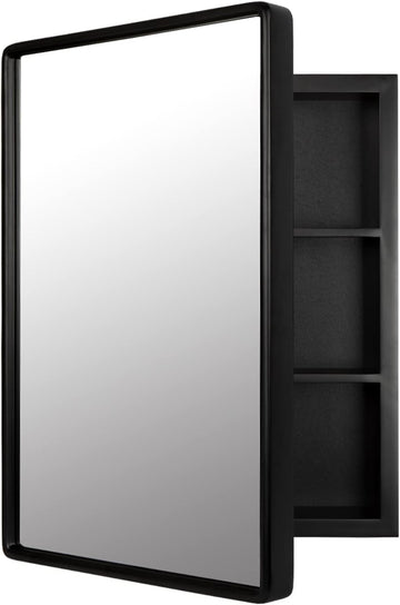 24"x16" Recessed Wood Medicine Cabinet with Mirror - Wall-Mounted Wooden Bathroom Cabinet with Adjustable Storage