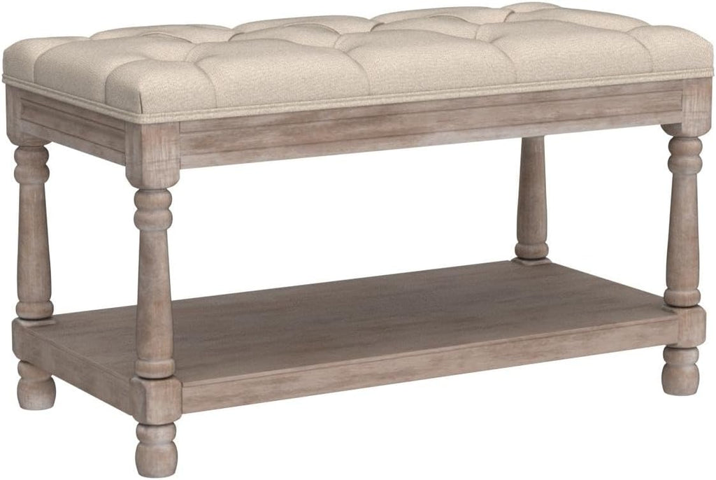Storage Entryway Bench Tufted Shoe Rack Bench Wood Window Bench Entrance Bedroom Corner-1 Seat, Beige