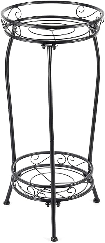 Plant Stand Indoor Outdoor, Tall Black Metal, 2 Tier 27.1 Inch | Rustproof Metal, Stable 3-Leg Base, Heavy Duty 100