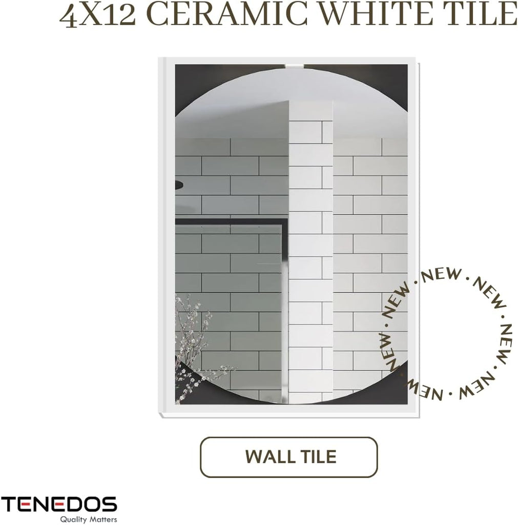 4x12 Glossy White Ceramic Subway Wall Tile - Box Covers 10 Sqft, Ideal for Kitchen Backsplash, Bathroom Shower Walls - Set of 30