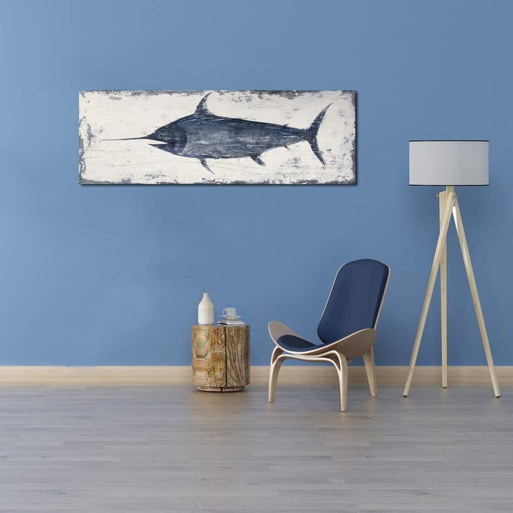 Nautical Canvas Wall Art Animal Pictures Hand Painted Swordfish Paintings Ancient Ocean Seascape Coatal Artwork
