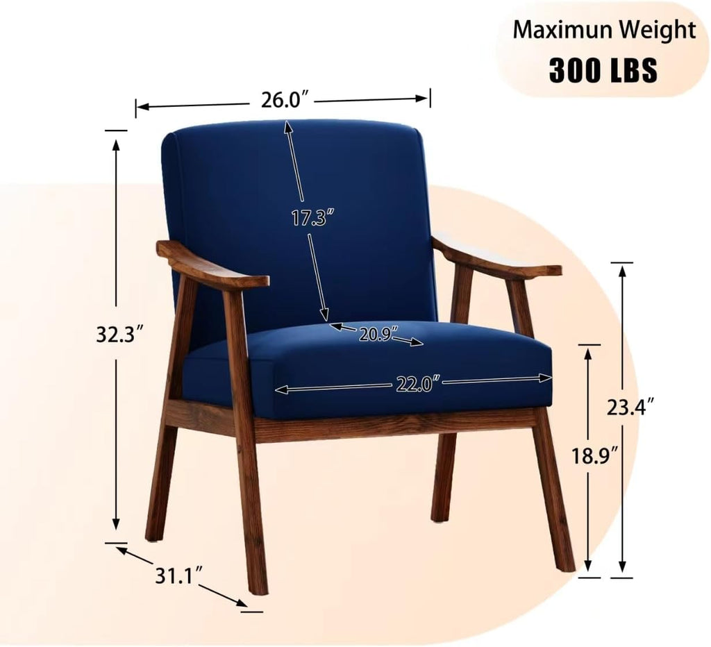 Mid Century Accent Chair, Boho Farmhouse Accent Chairs , Retro Single Lounge Reading Armchair with Solid Wood Frame