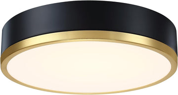 13 Inch Modern LED Flush Mount Ceiling Light - Black and Gold, 22W Dimmable