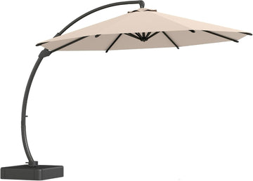 11ft Offset Cantilever Patio Umbrella with Base Included, Large Round Aluminum Outdoor Umbrella - Beige