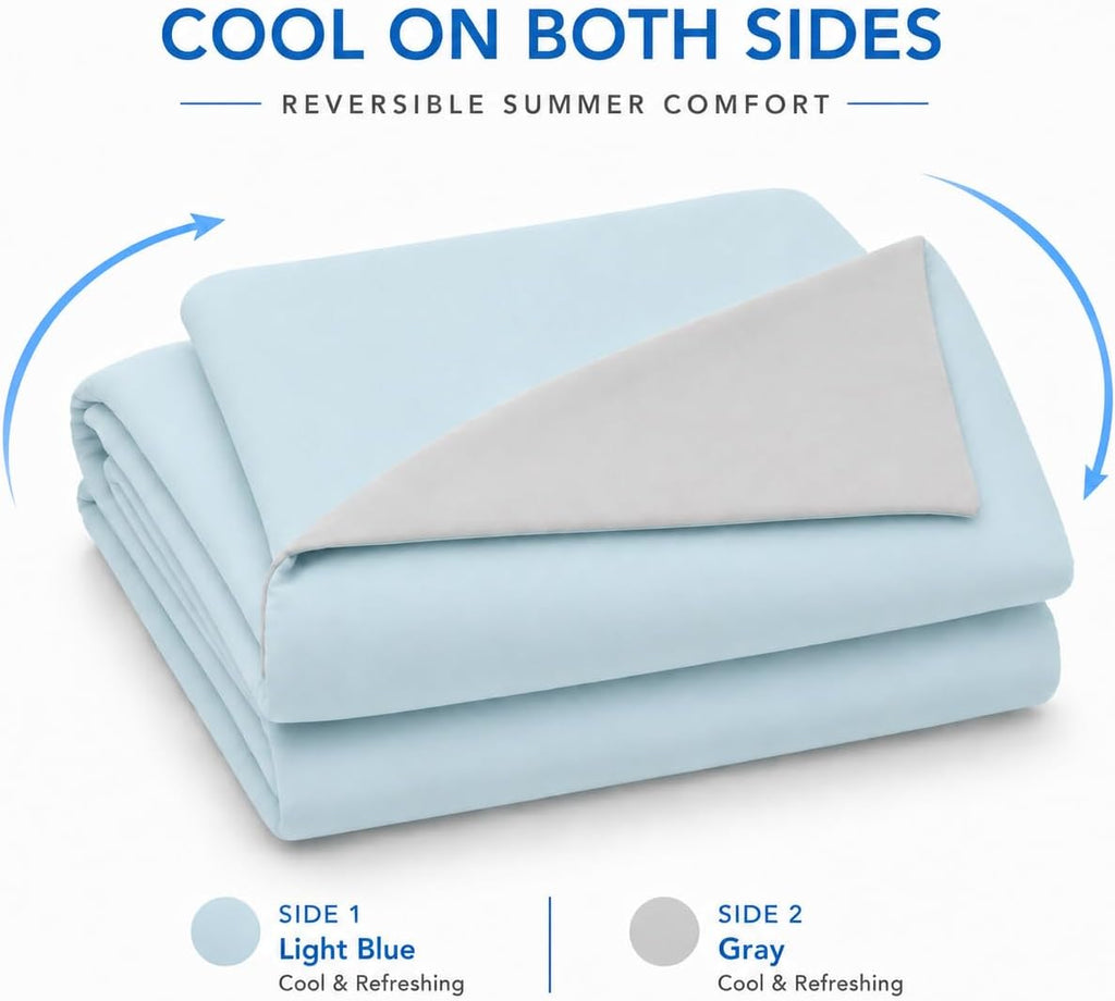 Double-Sided Cooling Comforter Queen, Ice Silk Summer Blanket, Smooth No-Stripes, No-Seam, Edge-Free Design