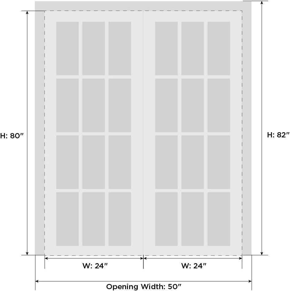Mela 7001 | Double Swing Interior French Doors with Glass, MDF, Hardware Included, 48x80, White, Cla