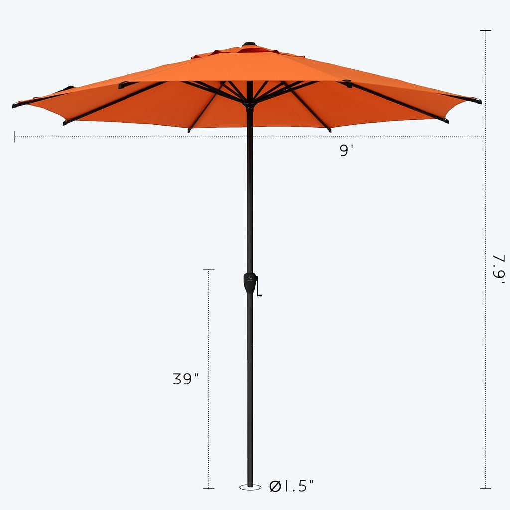 9FT Lyon Outdoor Patio Umbrella Outdoor Table Umbrella with Crank Market Umbrella 8 Sturdy Ribs UV Protection - Orange