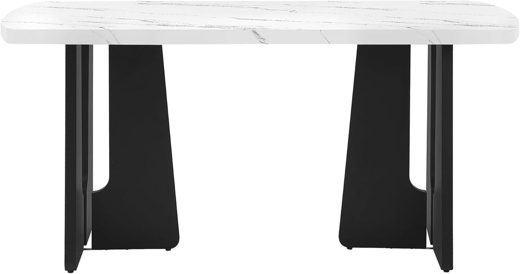 63" Faux Marble Dining Table for 6-8, Rectangular Kitchen Table with Unique Base, MDF Marble Look Top with Rubber