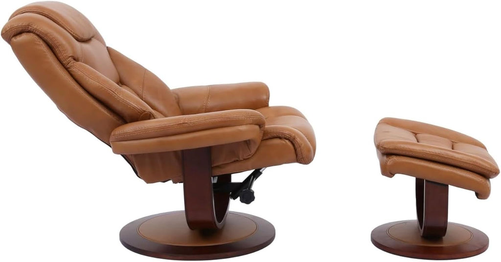Modern Reclining Swivel Lounge Chair and Ottoman — Brown Leather