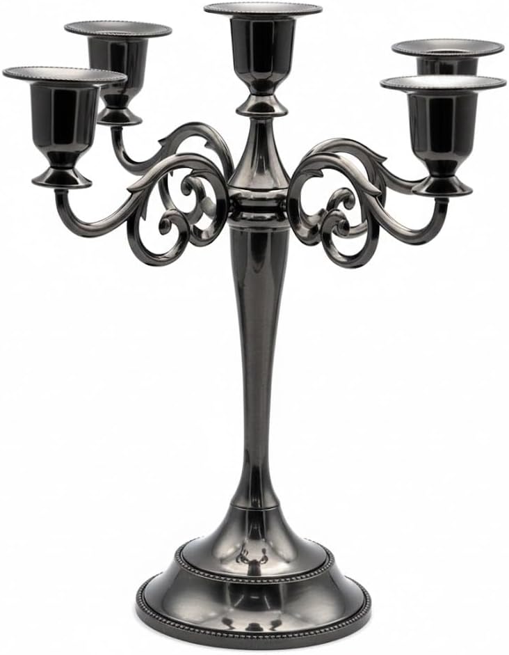 5-Arm Candelabra Centerpiece - 10.6" Tall Metal Taper Candle Holder for 1/2-1 inch Taper Candles, Vintage Decorative