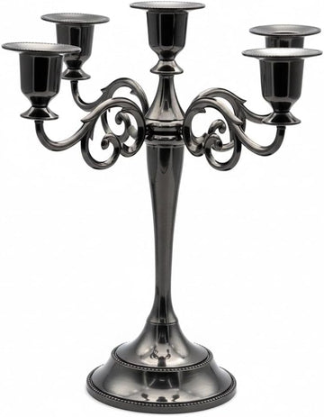 5-Arm Candelabra Centerpiece - 10.6" Tall Metal Taper Candle Holder for 1/2-1 inch Taper Candles, Vintage Decorative