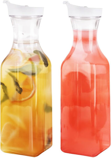 [50 oz - 2 Pack] Plastic Carafe with Lid, Large Capacity Square Base - Clear Pitcher with Flip Top Lid, Easy-Pour