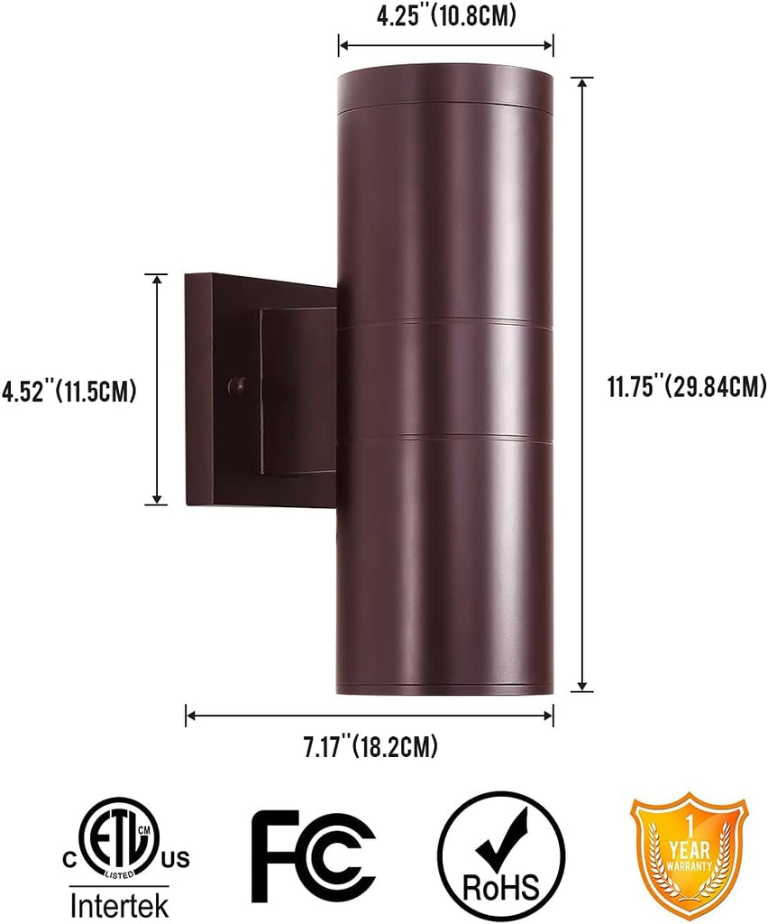 Modern Outdoor Porch Light Patio Light in 2 Lights with Aluminum Cylinder and Tempered Glass Cover Waterproof Wall Sconce 2 Pack (Oil Rubbed Bronze)