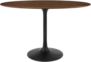 Inspired Saarinen Style Tulip Oval Pedestal Dining Table — Black Base / Walnut Top, 48″ Oval