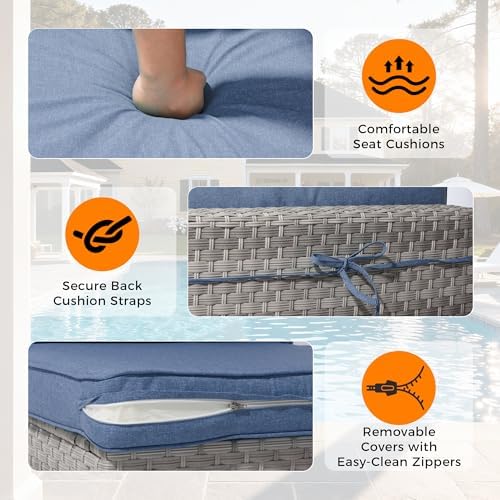 Wicker Outdoor Patio Furniture Set | Navy All-Weather Resistant for Backyard, Garden & Porch
