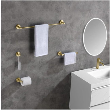 Circular 5-Piece Bathroom Hardware Set - Towel Bar, Towel Ring, Toilet Paper Holder & 2 Robe Hooks - Wall Mounted