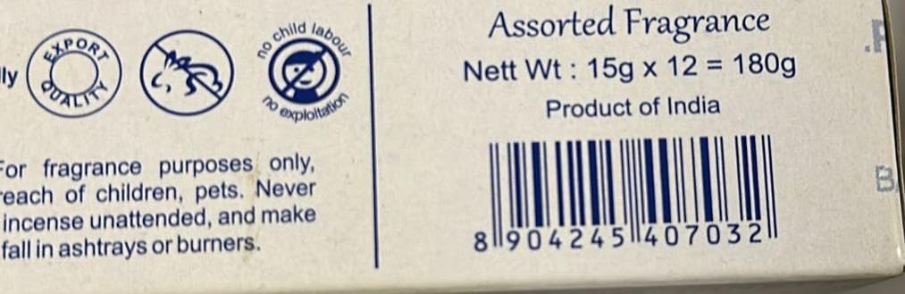 Incense Sticks15g , Super Hit, Sandalwood, Patchouli, Mystic Rose, Vanilla, Prana, Natural, French - Set of 12
