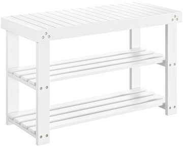 3 Tier Bamboo Shoe Rack Bench, White