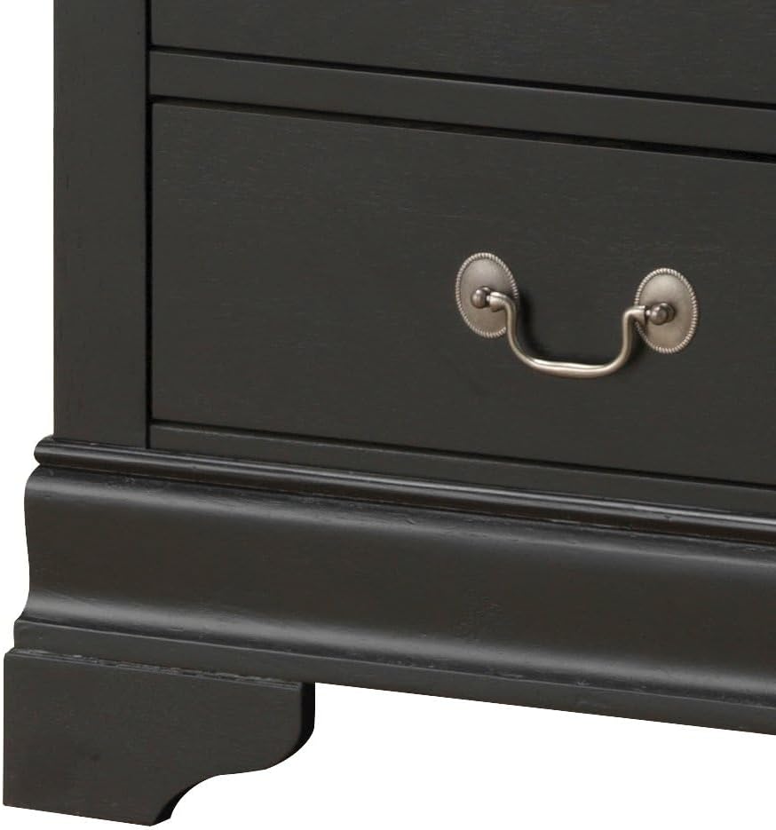 Louis Phillipe 6-Drawer Lingerie Chest in Black Finish - Tall Slim Bedroom Dresser with Dovetail Drawers - 22" W x