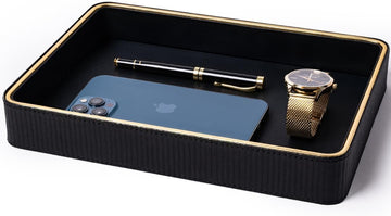 Leather Catchall Valet Tray for Men| Mens Valet Catch All Tray Key Basket - Set of 2