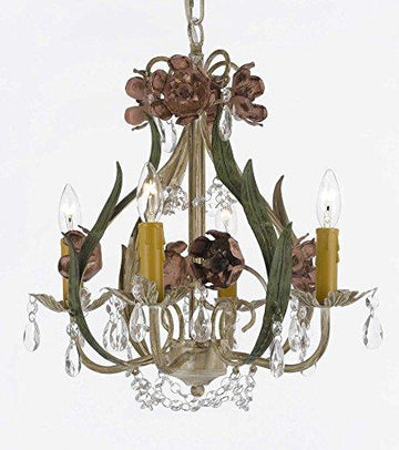 Floral Wrought Iron and Crystal 4 Light Chandelier Pendant Lighting - J10-color/326/4