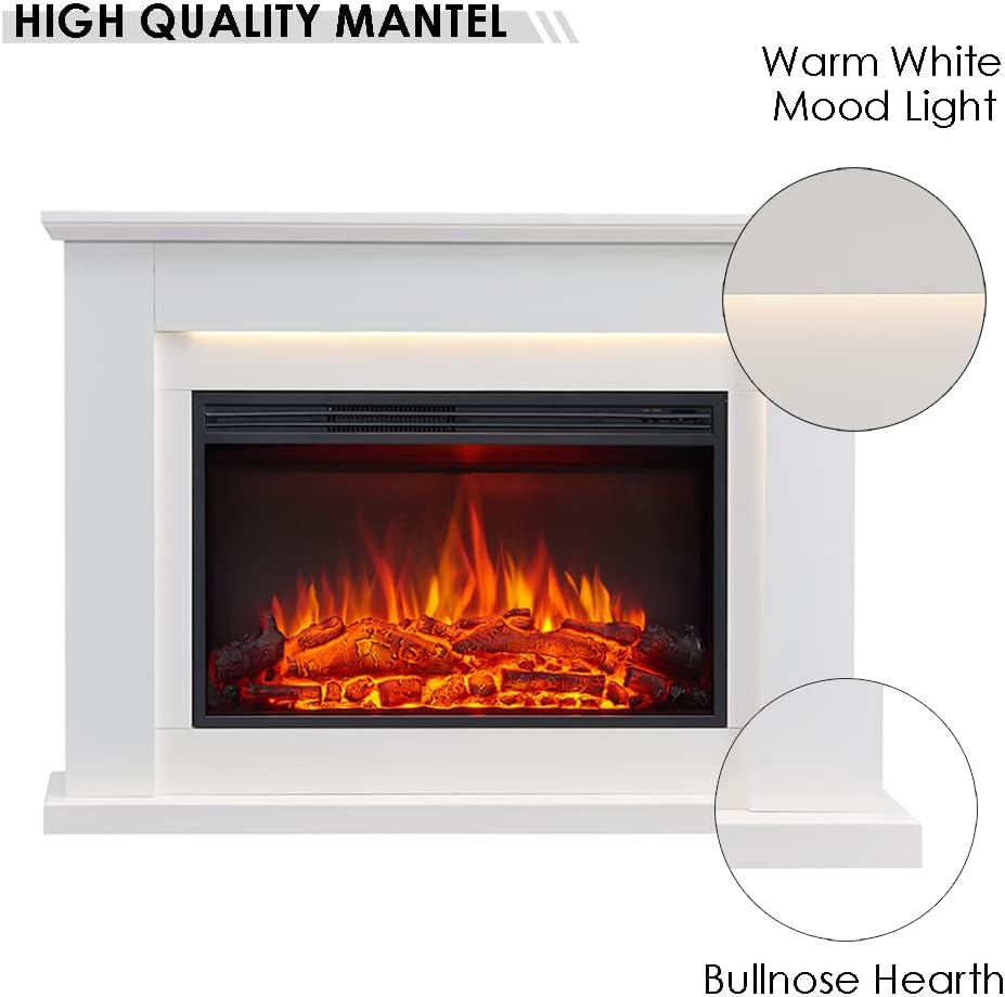Electric Fireplace with 48" Mantel Surround and Jaden 31" Insert, Cream White Finish