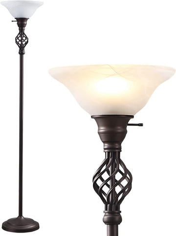 Torchiere Floor Lamp, LED Standing Reading Light with Glass Shade Corner Bedroom Home Office,Bulbs I
