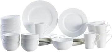 Delray 40-Piece Bone China Dinnerware Set, White Round Dishes for 8
