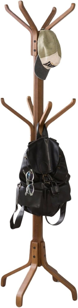 Solid Wood Coat Rack Freestanding, Coat Stands Entryway, Coat Rack Hat Hanger Hook for Jacket, Purse, Scarf Rack, Mid