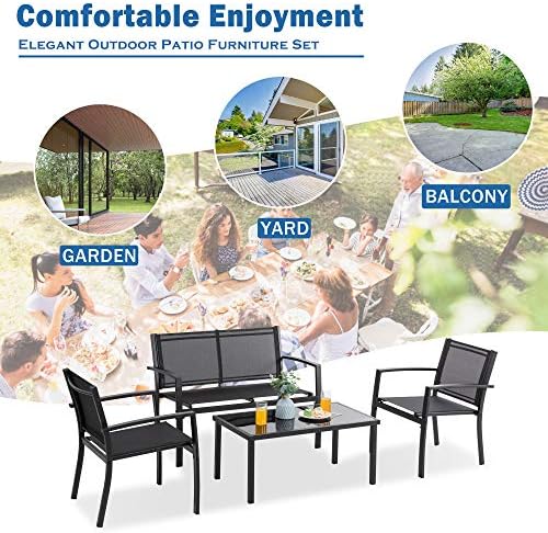 4-Piece Outdoor Patio Furniture Set - Conversation | Black for Backyard, Garden & Porch