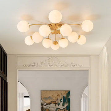 12-Light Milk Glass Pendant Light, 40" Sputnik Bubble Glass Chandelier Light Fixture, Hand Blown Semi Flush Mount