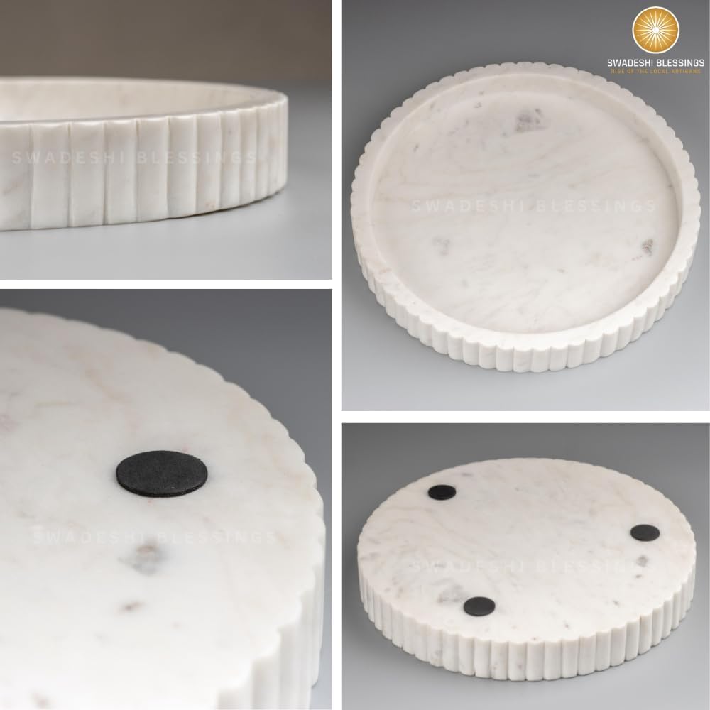 Blessings Handcrafted Marble Decorative Tray for Coffee Table Decor, Round Trays Home Decor, Ottoman Tray , Coffee