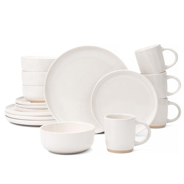 16-Piece Stoneware Dinnerware Set for 4 with Mugs, Plates and Bowls Sets with Partially Unglazed Base, Scratch
