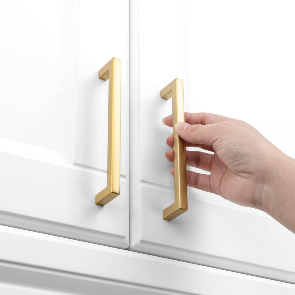 Solid Square Brushed Gold Kitchen Cabinet Handles Gold Cabinet Pulls, 10 Pack 5 Inch Gold Hardware Cabinets Drawers