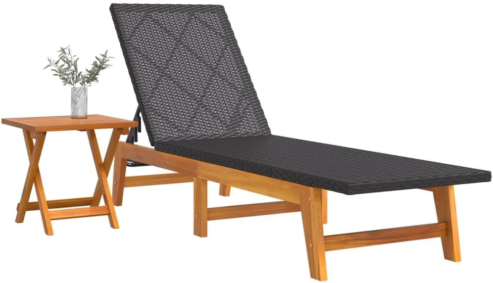 Outdoor Sun Lounger with Side Table, PE Rattan Reclining Chair for Garden Patio Poolside, Adjustable Backrest with