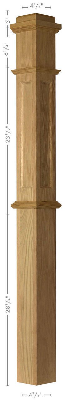 AFP-4375 Red Oak Actual Flat Panel Box Newel Post