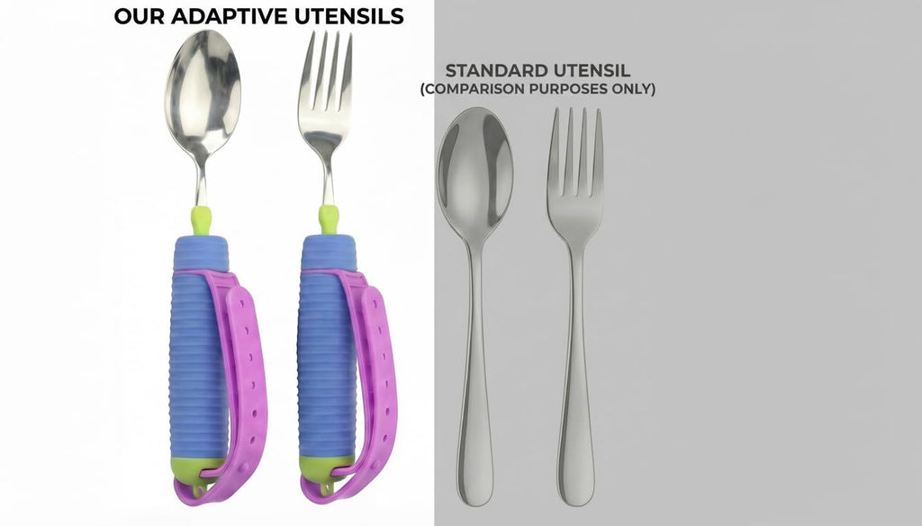Weighted Adaptive Utensils for Enhanced Stability - Bendable, Non-Slip Utensil Set with Adjustable Wrist Strap &