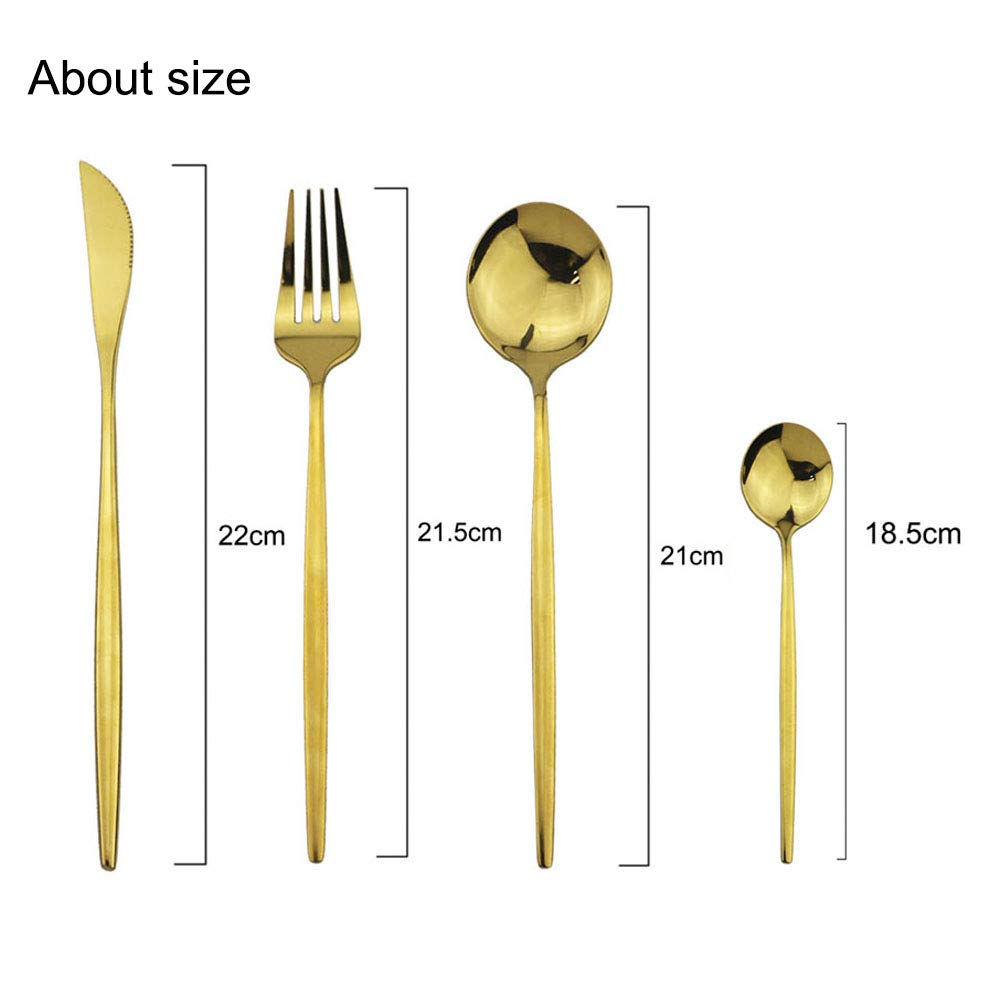 Stainless Steel Titanium Plated Golden Flatware Set 24 Piece, Flatware Silverware Set Service for 6 (Shiny Golden)
