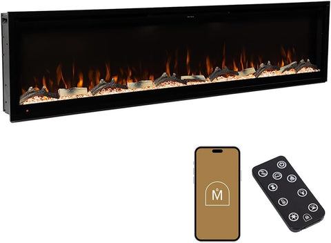 Modern Ember Aerus 72 Inch Smart Linear Electric Fireplace | Recessed in-Wall or Wall-Mount | LED Multiple Flame