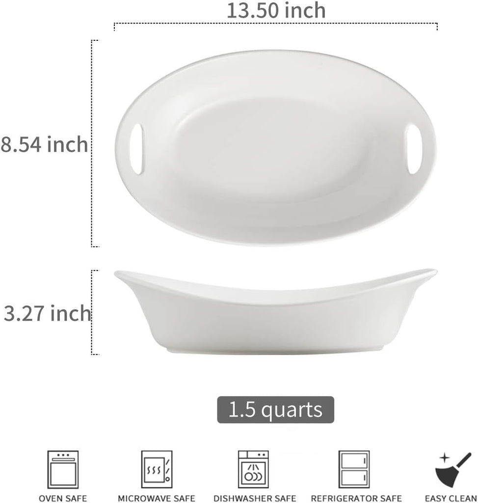 Large Serving Bowl with Handles, Oval Serving Platter Set of 2 | Thanksgiving Serving Dishes for Entertaining